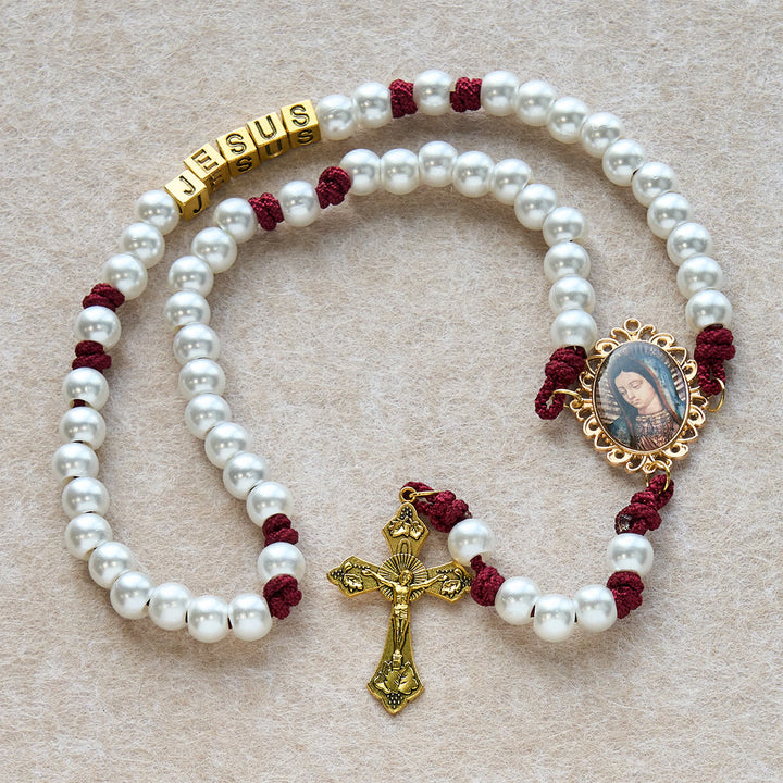 Graceful White Custom Rosary with Burgundy Paracord & Personalized JESUS Letters - image 5