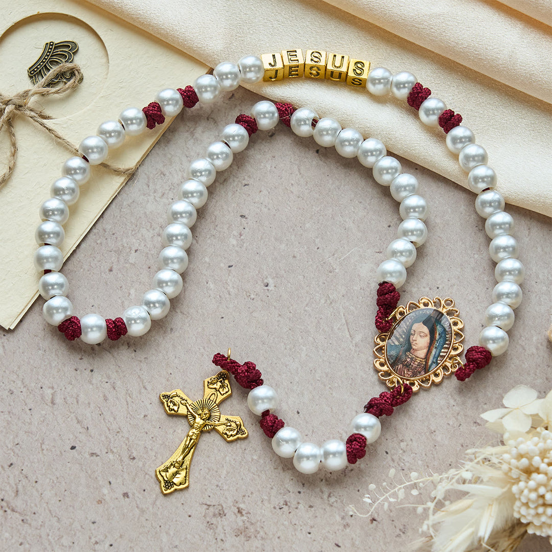 FREE Today: Graceful White Custom Rosary with Burgundy Paracord & Personalized JESUS Letters - image 4