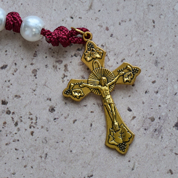 Christianartworkshop Graceful White Custom Rosary with Burgundy Paracord & Personalized JESUS Letters - image 9