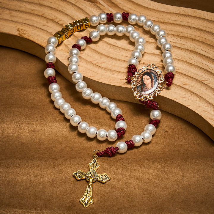 Graceful White Custom Rosary with Burgundy Paracord & Personalized JESUS Letters - image 6