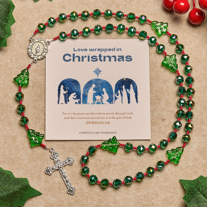 Christianartworkshop Christmas Gift: Joyful Green Tree of Hope Christmas Rosary: Celebrate Christ's Birth - Rosary with Love Wrapped in Christmas - image 1