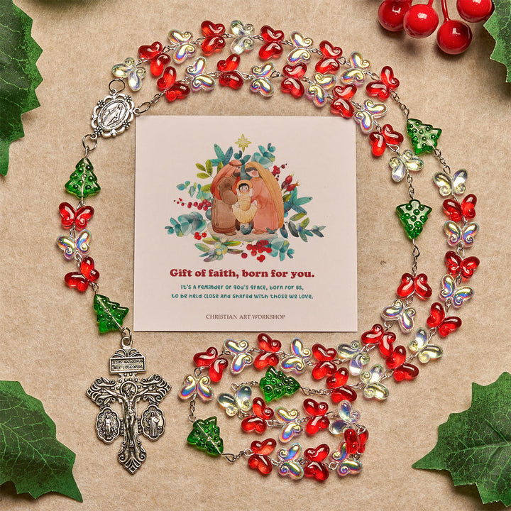Christianartworkshop Christmas Gift: Blessed Christmas Tree Rosary with Crystal Butterfly Beads - Rosary with Gift of Faith Born for You - image 3