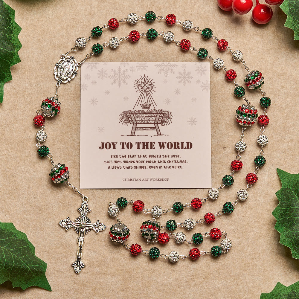 Christianartworkshop Christmas Gift: Crystal-Covered Tricolor Beads & Miraculous Medal Glam Sparkling Rosary - Joy To The World - image 2