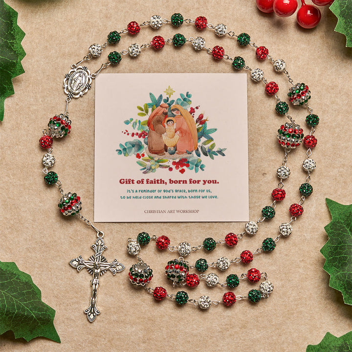 Christianartworkshop Christmas Gift: Crystal-Covered Tricolor Beads & Miraculous Medal Glam Sparkling Rosary - Gift of Faith Born for You - image 3