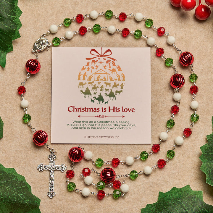 Christianartworkshop Christmas Gift: Faithful Celebration & Heavenly Bond Crystal Rosary with Cross - Christmas is His Love - image 0