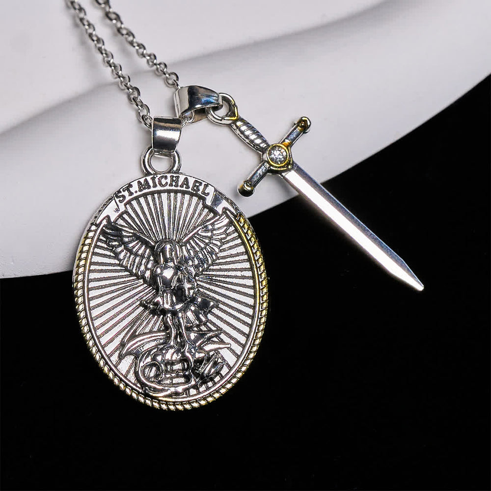 FREE Today: Two Tone Sword & Oval Shield St. Michael Pendant Necklace - image 1
