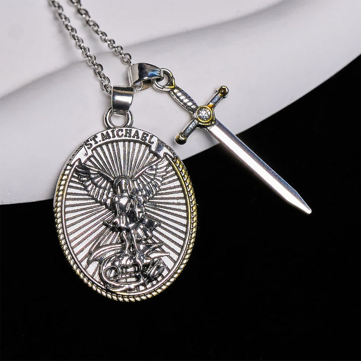 FREE Today: Two Tone Sword & Oval Shield St. Michael Pendant Necklace - image 1