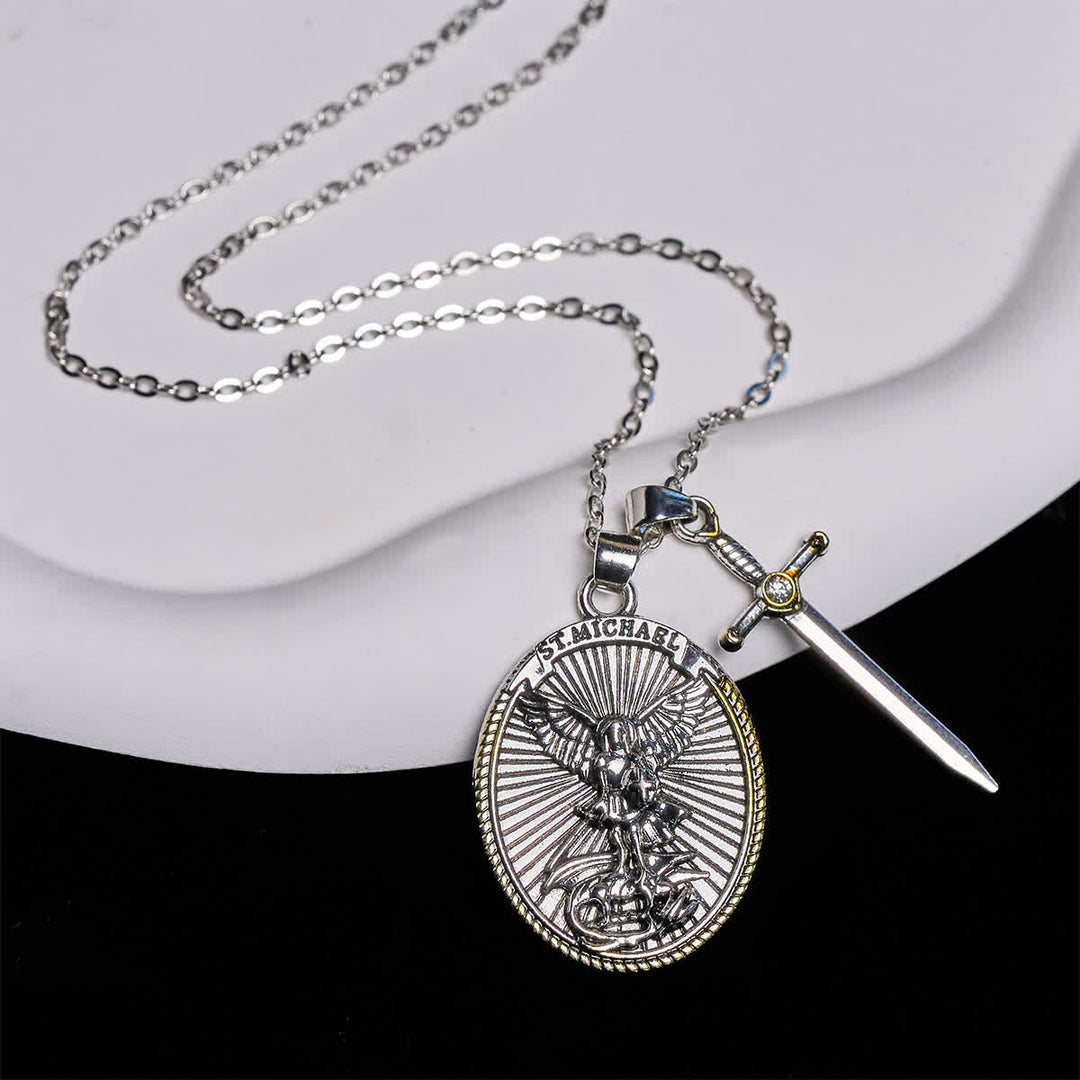 FREE Today: Two Tone Sword & Oval Shield St. Michael Pendant Necklace - image 5