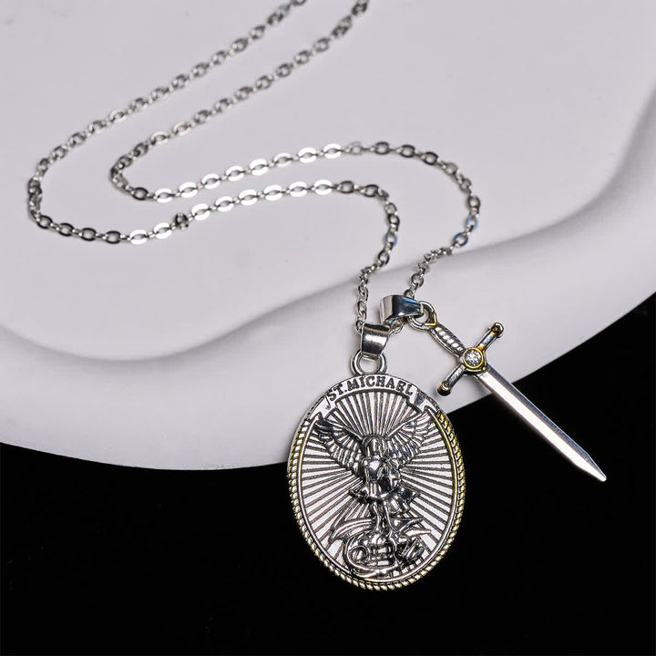 FREE Today: Two Tone Sword & Oval Shield St. Michael Pendant Necklace - image 5