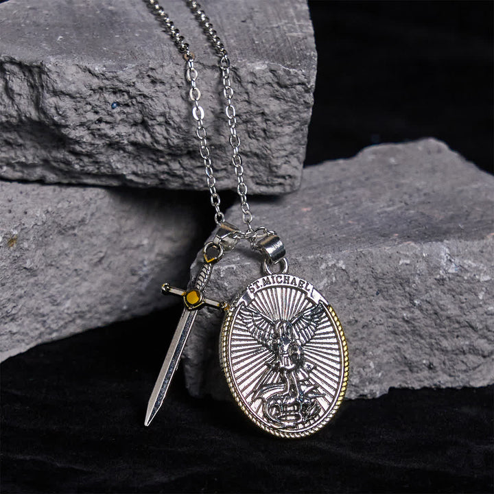 FREE Today: Two Tone Sword & Oval Shield St. Michael Pendant Necklace - image 7