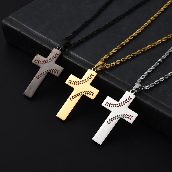 Christianartworkshop Baseball Stitch Cross Necklace: Athletic Devotion & Inspirational Quote - image 2