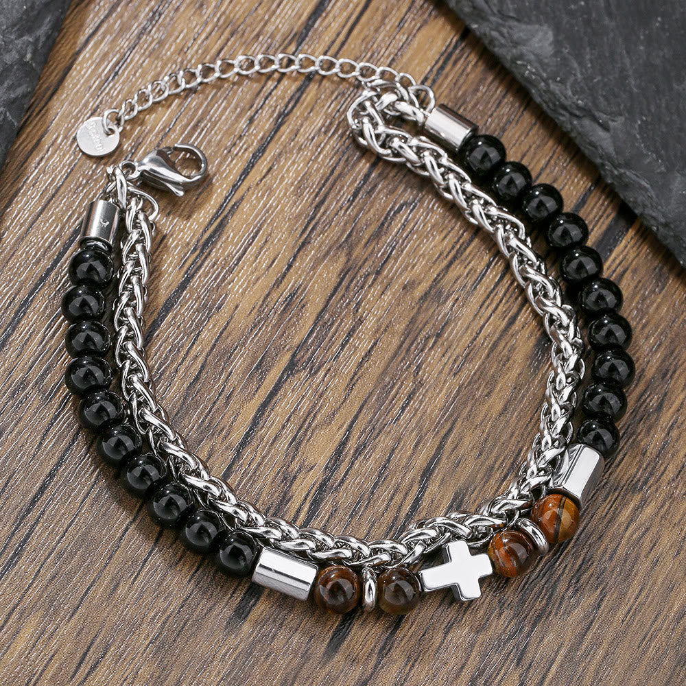 Christianartworkshop Tiger Eye & Black Onyx Bracelet: Faith-Driven Identity & Timeless Devotion - Wrist Circumference: 7.87''-9.84''/20-25cm - image 0