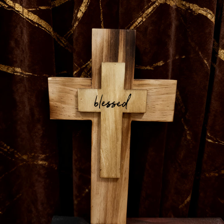 Christianartworkshop Layered Wooden Cross with Blessed: Embody Faith & Divine Grace in Home Decor - image 1