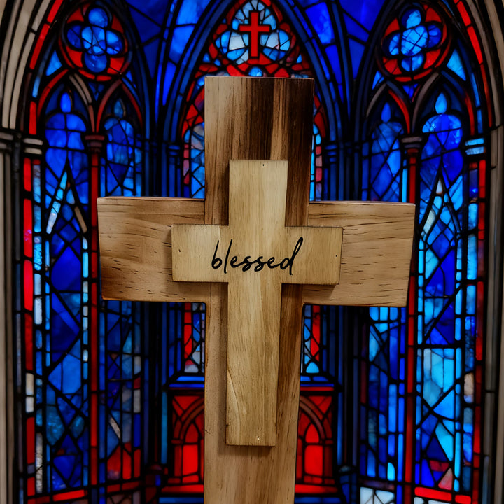 Christianartworkshop Layered Wooden Cross with Blessed: Embody Faith & Divine Grace in Home Decor - image 2