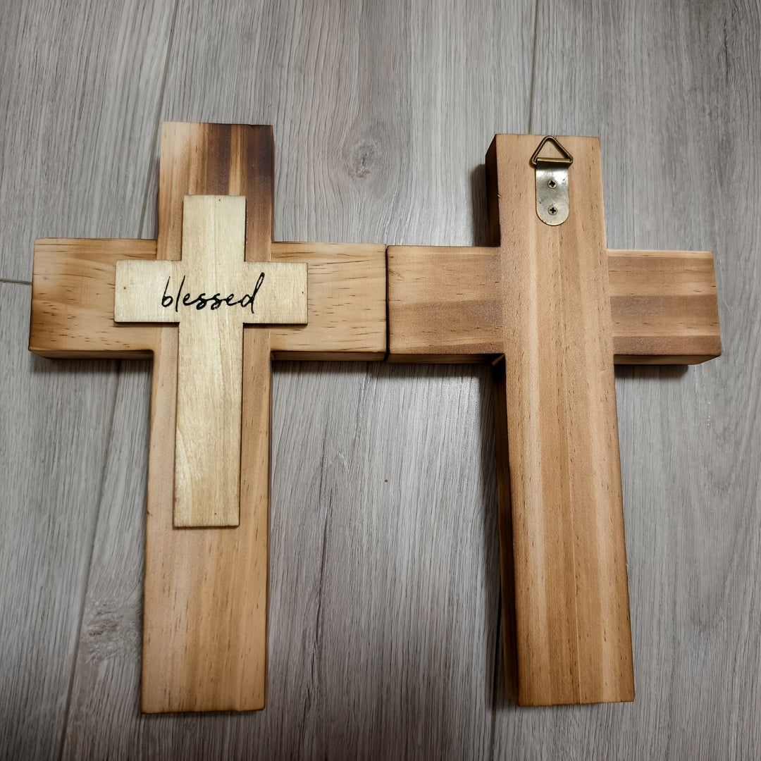 Christianartworkshop Layered Wooden Cross with Blessed: Embody Faith & Divine Grace in Home Decor - image 4