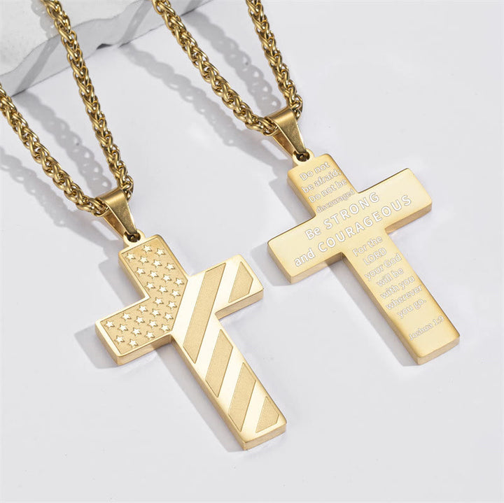 FREE Today: Tri-Color Cross Necklace with American Flag & Scripture: A Patriotic Expression - Golden - Joshua 1:9 - image 27