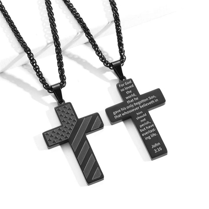 FREE Today: Tri-Color Cross Necklace with American Flag & Scripture: A Patriotic Expression - Black - John 3:16 - image 5