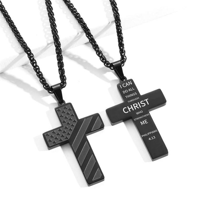 Christianartworkshop Tri-Color Cross Necklace with American Flag & Scripture: A Patriotic Expression - Black - Phinippians 4:13 - image 8