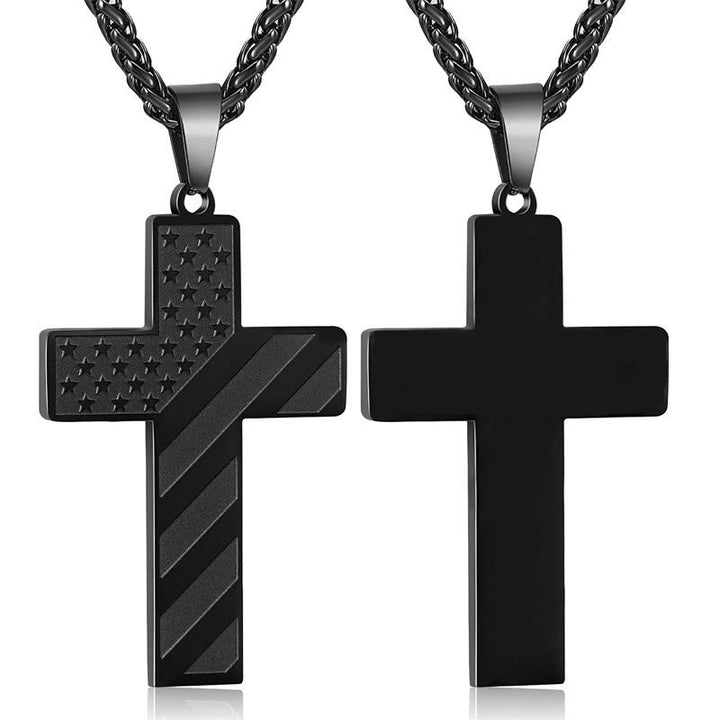 Christianartworkshop Tri-Color Cross Necklace with American Flag & Scripture: A Patriotic Expression - Black - No Words - image 10