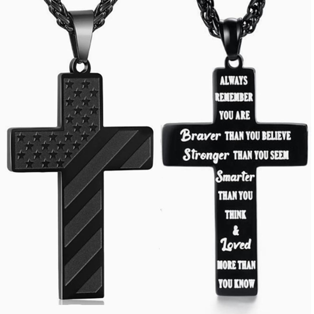 FREE Today: Tri-Color Cross Necklace with American Flag & Scripture: A Patriotic Expression - Black - Always Remember-2 - image 12