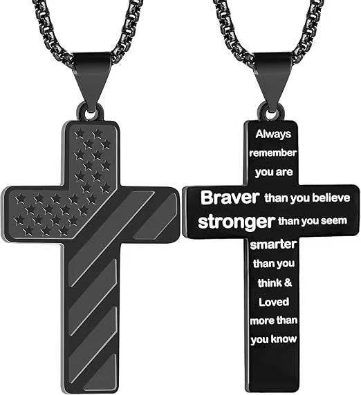 Christianartworkshop Tri-Color Cross Necklace with American Flag & Scripture: A Patriotic Expression - Black - Always Remember-3 - image 13