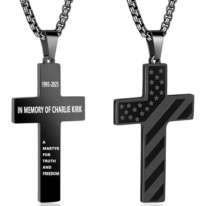 Christianartworkshop Tri-Color Cross Necklace with American Flag & Scripture: A Patriotic Expression - Black - IN MEMORY OF CHARLIE KIRK - image 14