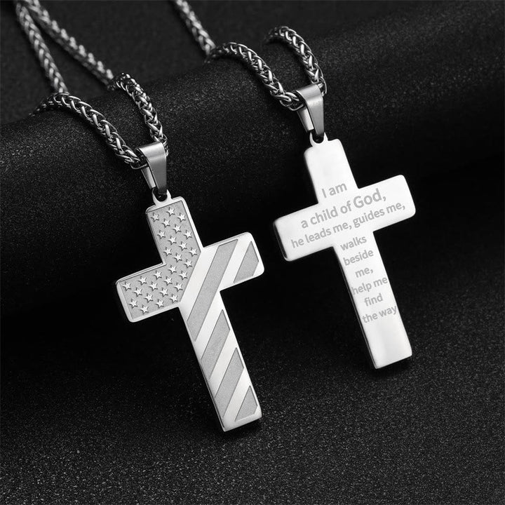 Christianartworkshop Tri-Color Cross Necklace with American Flag & Scripture: A Patriotic Expression - Silver - Child Of God - image 18