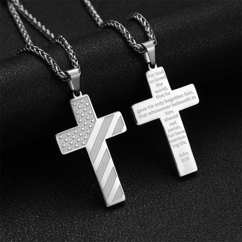 Christianartworkshop Tri-Color Cross Necklace with American Flag & Scripture: A Patriotic Expression - Silver - John 3:16 - image 20
