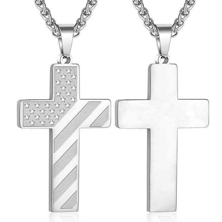 Christianartworkshop Tri-Color Cross Necklace with American Flag & Scripture: A Patriotic Expression - Silver - No Words - image 25