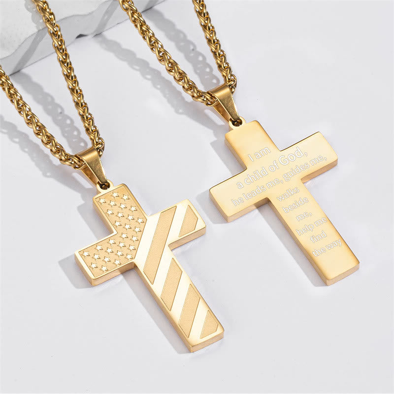 FREE Today: Tri-Color Cross Necklace with American Flag & Scripture: A Patriotic Expression - Golden - I Am A Child Of God - image 30
