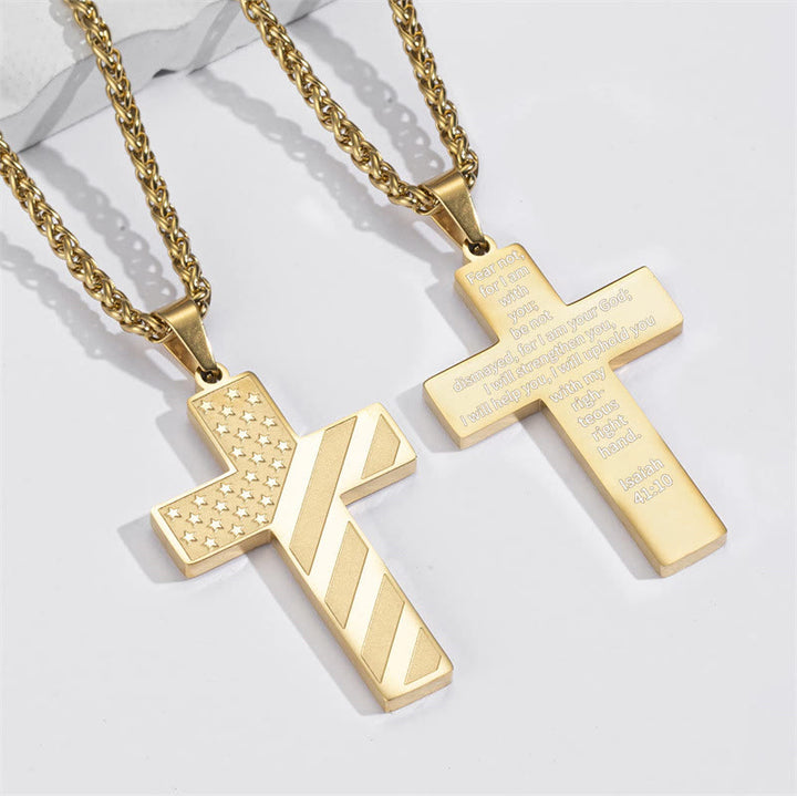 Christianartworkshop Tri-Color Cross Necklace with American Flag & Scripture: A Patriotic Expression - Golden - Isaiah 41:10 - image 31