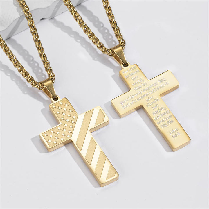 FREE Today: Tri-Color Cross Necklace with American Flag & Scripture: A Patriotic Expression - Golden - John 3:16 - image 32