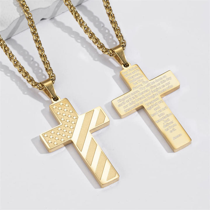 FREE Today: Tri-Color Cross Necklace with American Flag & Scripture: A Patriotic Expression - Golden - Amen - image 33