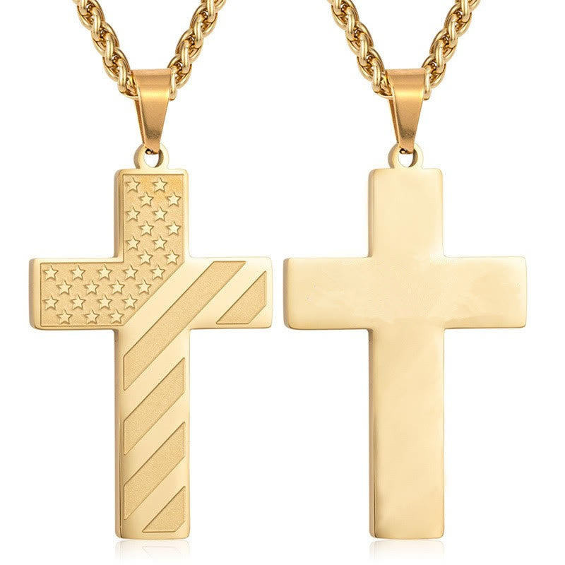 FREE Today: Tri-Color Cross Necklace with American Flag & Scripture: A Patriotic Expression - Golden - No Words - image 37