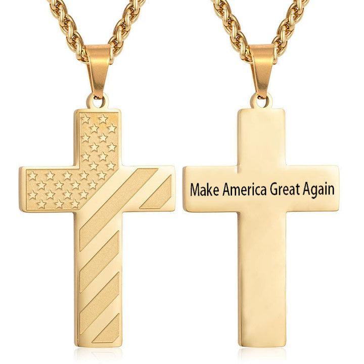 FREE Today: Tri-Color Cross Necklace with American Flag & Scripture: A Patriotic Expression - Golden - Make America Better Again - image 38