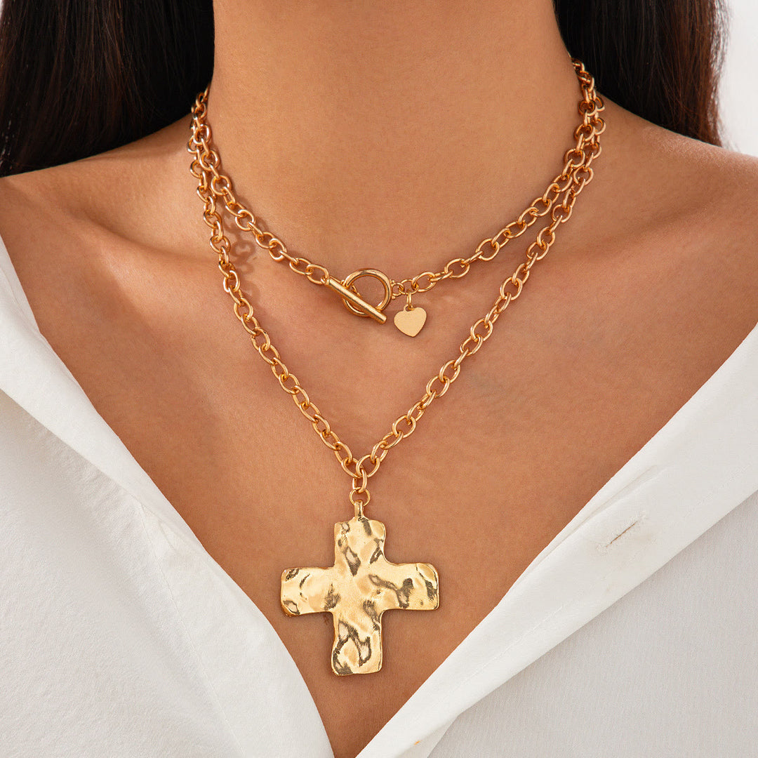 FREE Today: Hammered Cross Series Necklace: Contemporary Faith & Stylish Devotion - Double Layer Golden Cross - image 0