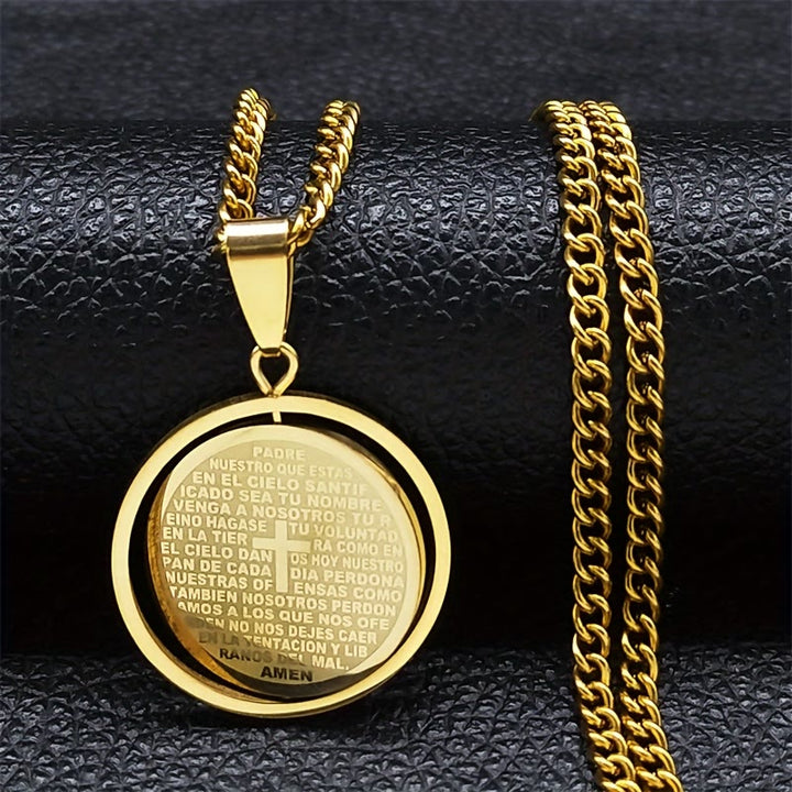 FREE Today: The Lord’s Prayer Rotating Pendant Necklace: Devotion & Sacred Versatility - Golden - image 0