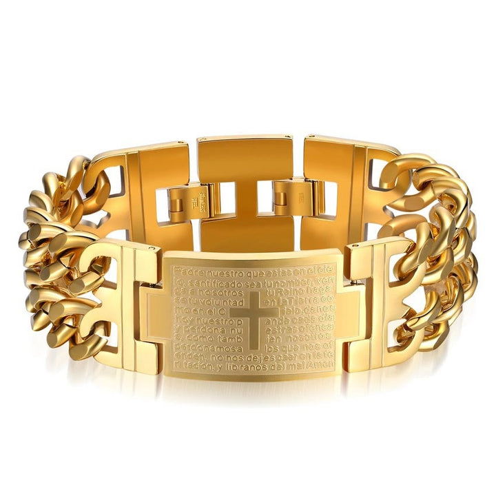 Christianartworkshop Cross & Prayer Bracelet: Sacred Text & Edgy Fashion - Golden - image 6