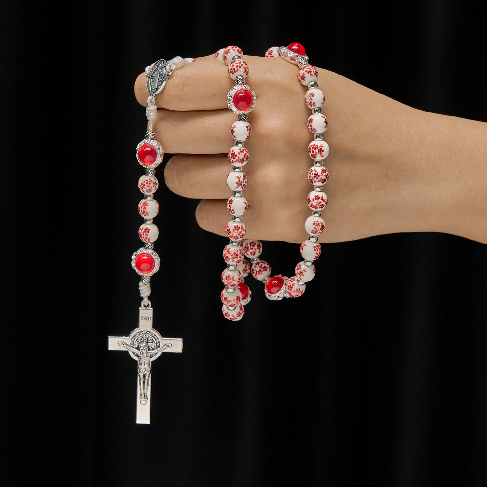 Christianartworkshop Floral Porcelain & Cat's Eye Rosary: Devotion in Detail & Prayerful Connection - image 1