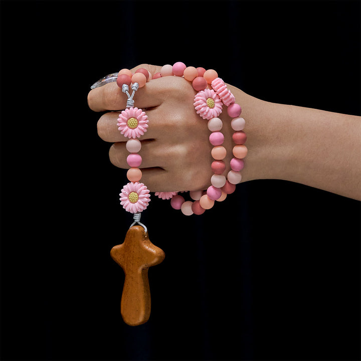 FREE Today: Children’s Silicone Pink Daisy Rosary with Wood Cross - image 1