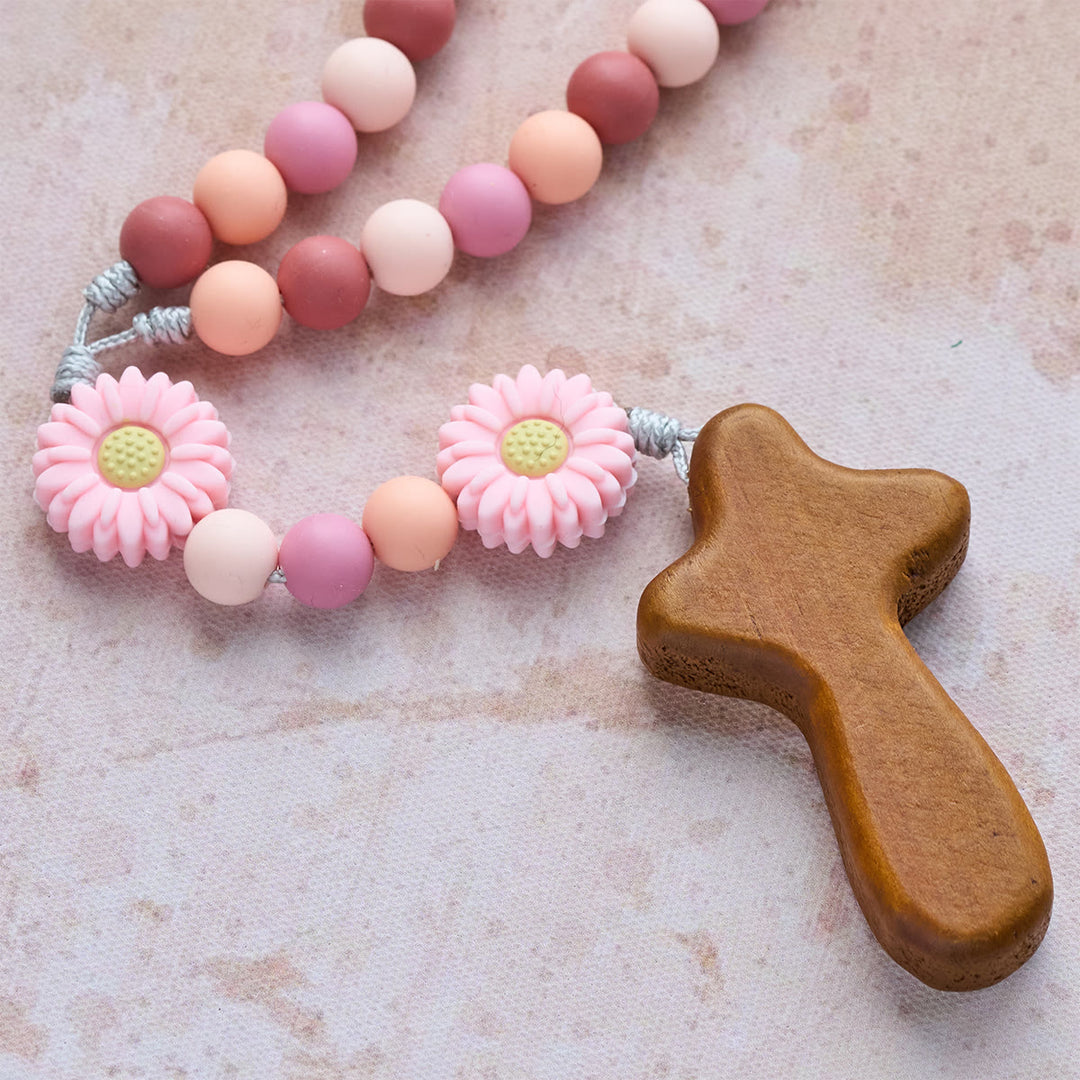 FREE Today: Children’s Silicone Pink Daisy Rosary with Wood Cross - image 8