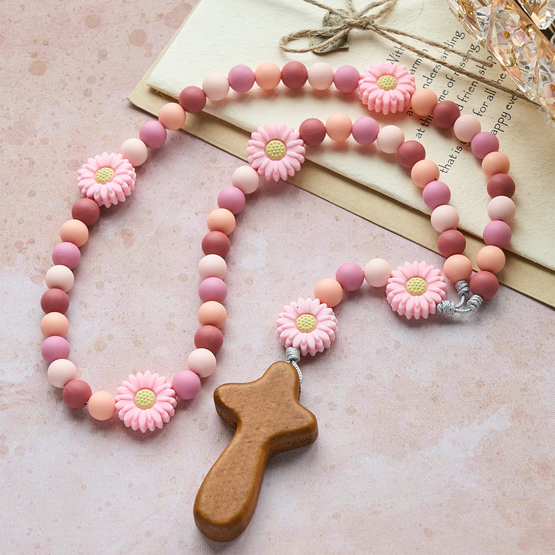FREE Today: Children’s Silicone Pink Daisy Rosary with Wood Cross - image 4