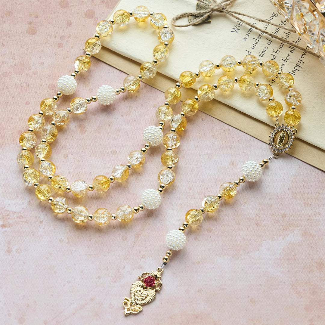 FREE Today: Glass Rosary with Our Lady of Guadalupe: Faithful Remembrance & Timeless Beauty - Yellow Glaze - image 0
