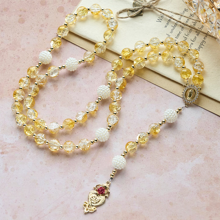 FREE Today: Glass Rosary with Our Lady of Guadalupe: Faithful Remembrance & Timeless Beauty - Yellow Glaze - image 0