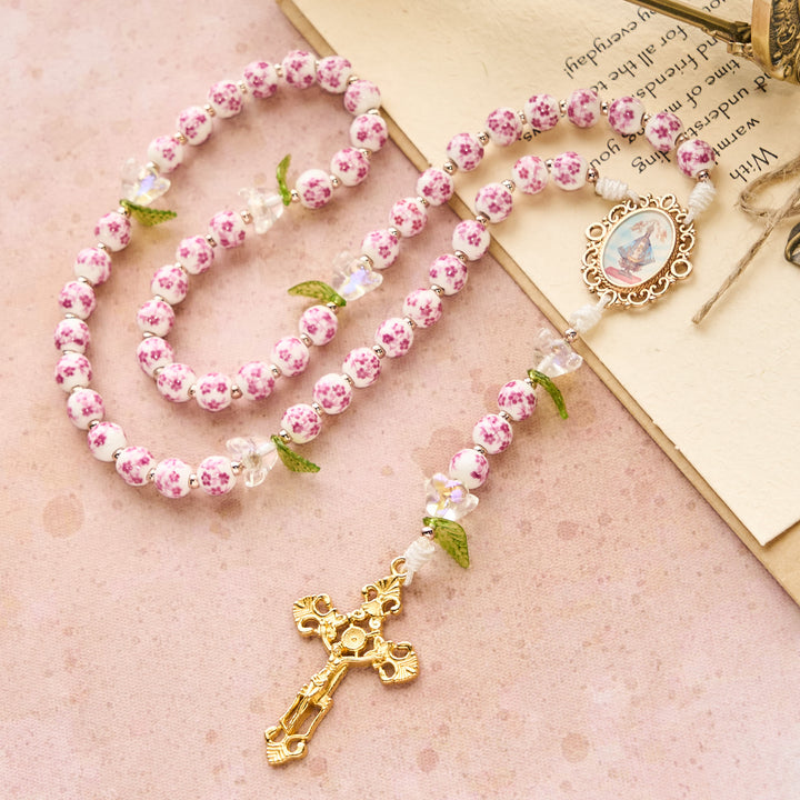 Christianartworkshop Porcelain Rosary with Lily Details: Devotion in Bloom & Spiritual Nourishment - image 4