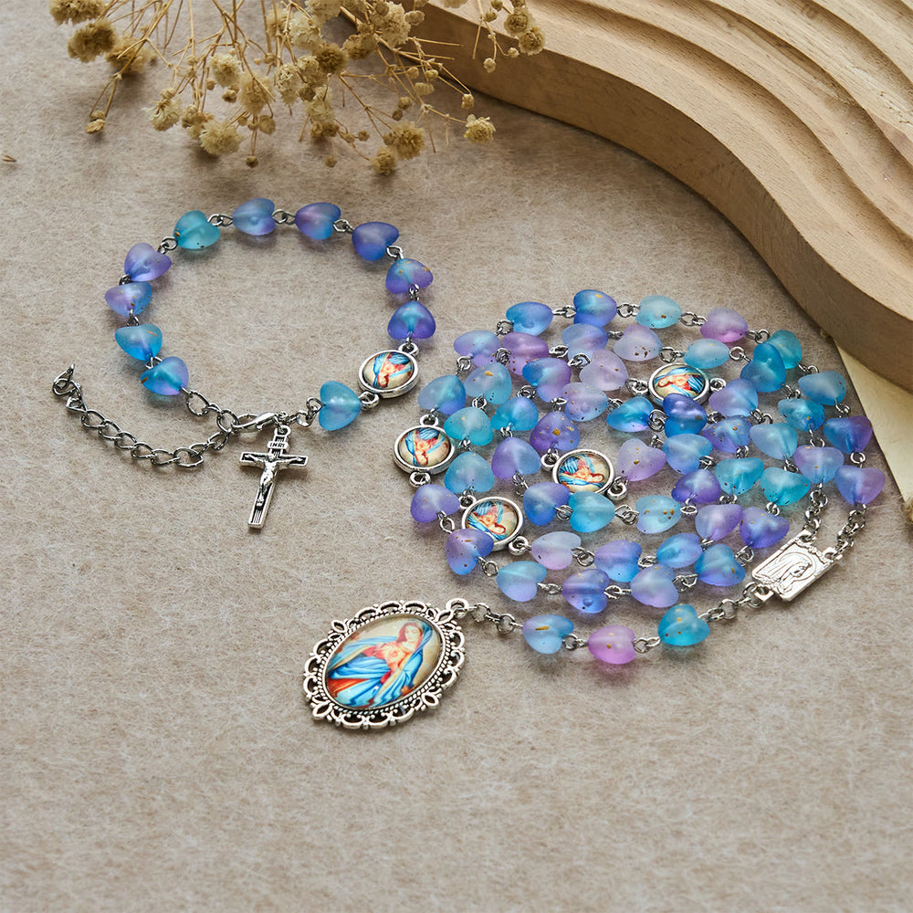 Christianartworkshop Blue Heart & Butterfly Rosary, Bracelet: Devotion & Artful Spirituality - 1 Set (Rosary & Bracelet) - image 1