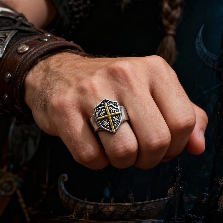 Christianartworkshop Shield Cross Ring: Faithful Protection & Timeless Devotion - Adjustable(Suitable for US sizes 8-10) - image 0