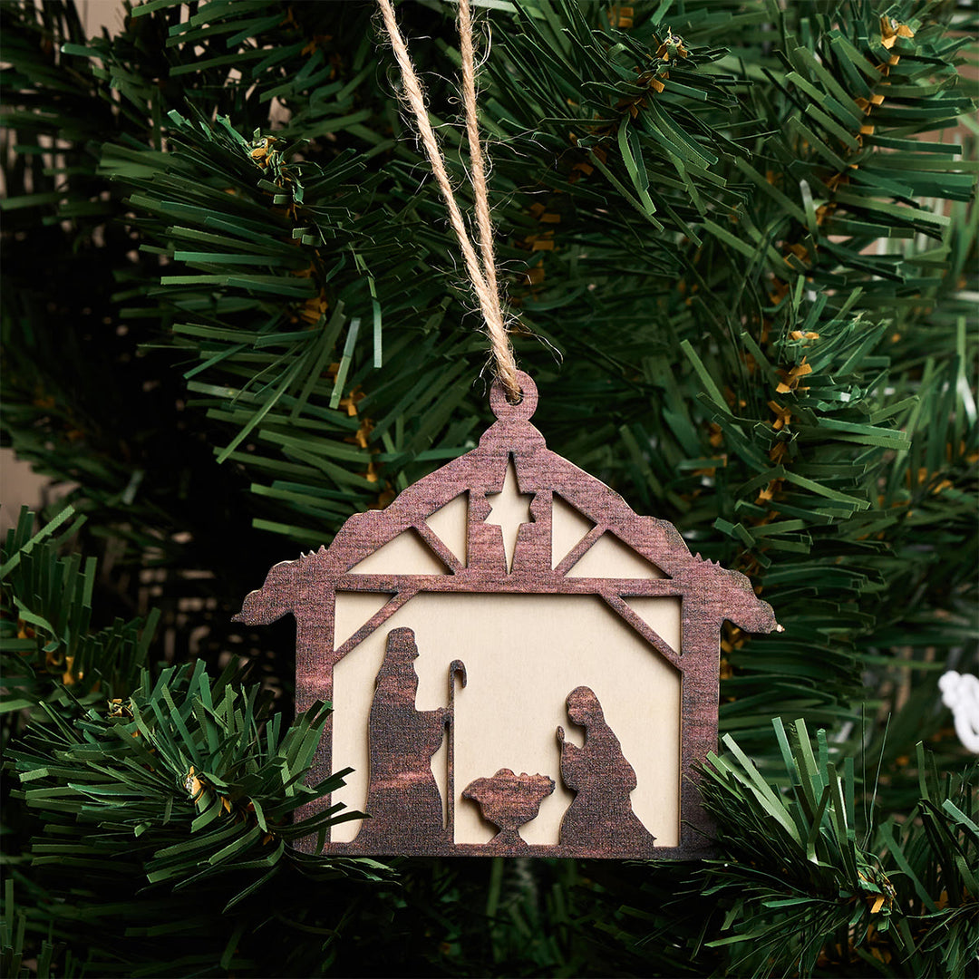 Christianartworkshop 3D Wood Nativity Hanging Ornaments: Faith & Rustic Christmas Grace - Nativity - image 0