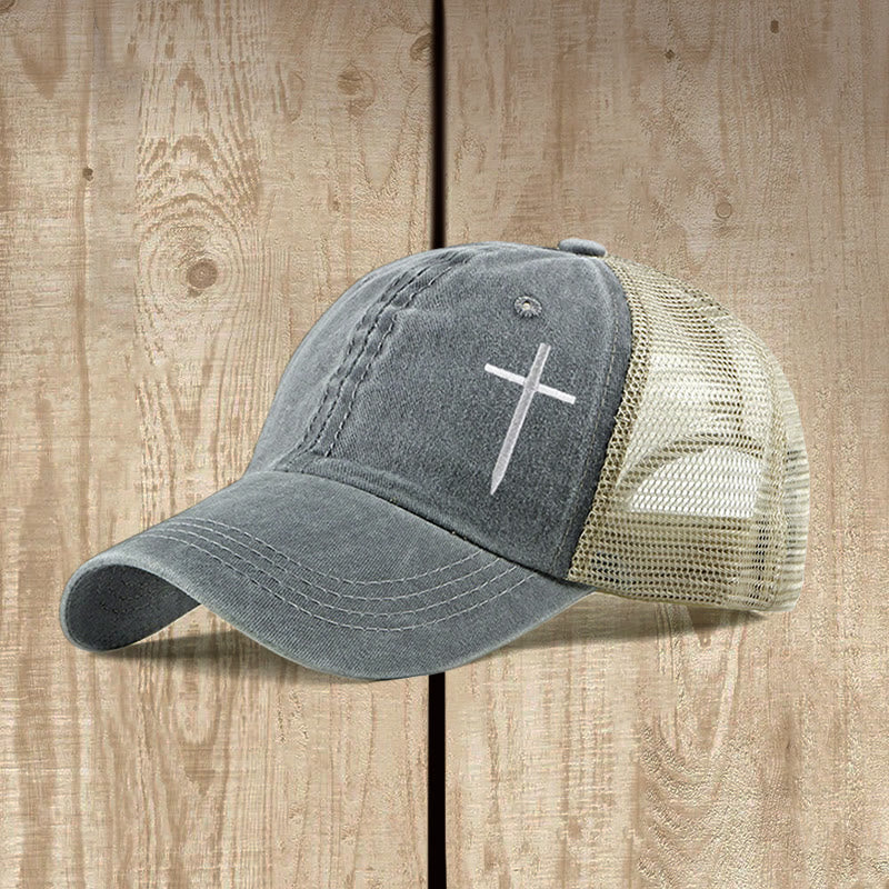Christianartworkshop Cross Embroidered Trucker Cap: Faith - Filled Style & Spiritual Statement - Grey - image 2