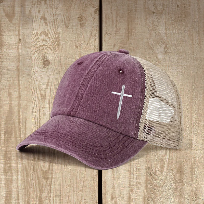 Christianartworkshop Cross Embroidered Trucker Cap: Faith - Filled Style & Spiritual Statement - Wine - image 4